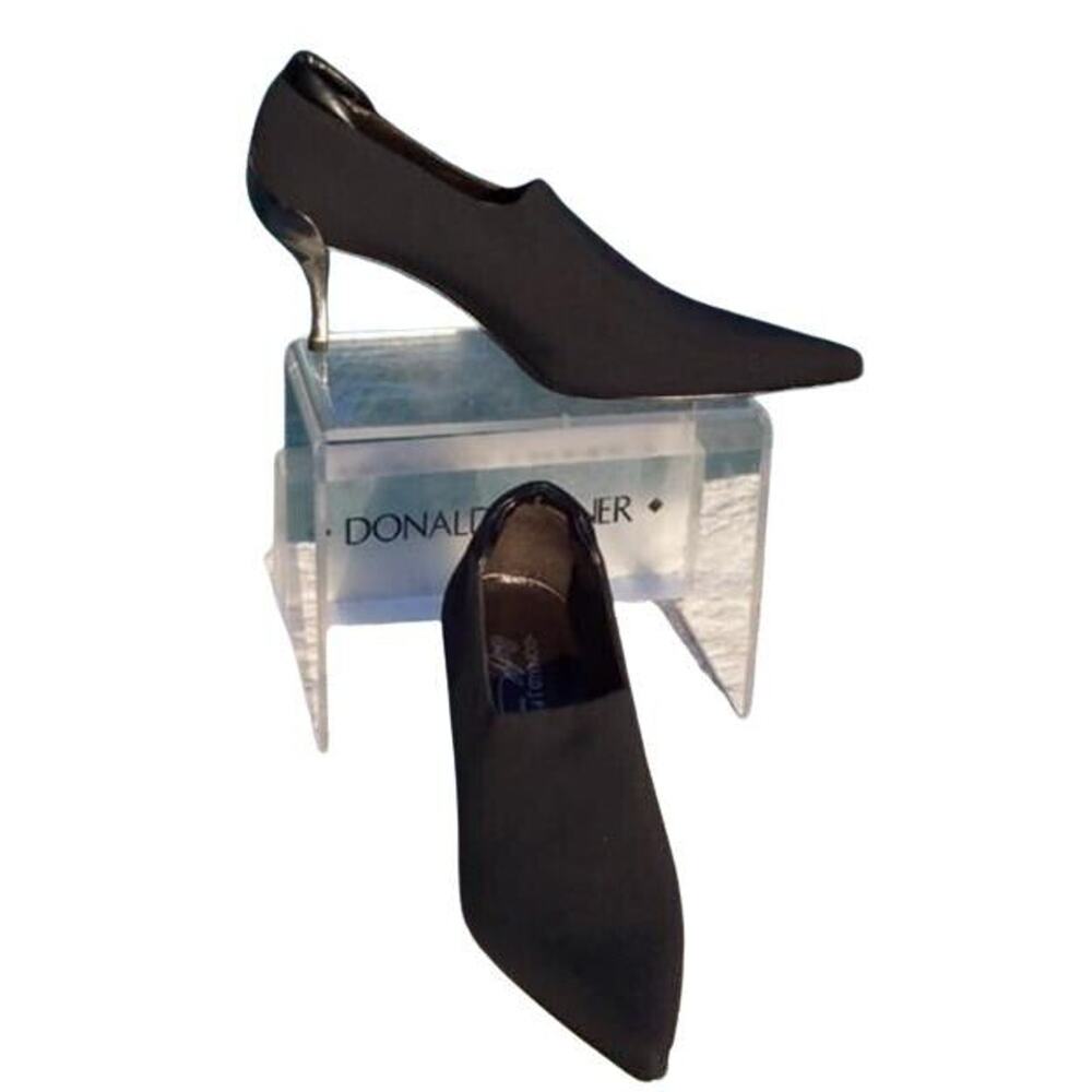 Donald Pliner Black Elastic Suede Leather Shoe Pump Metal Heel Bootie NWT $345 - Picture 3 of 5